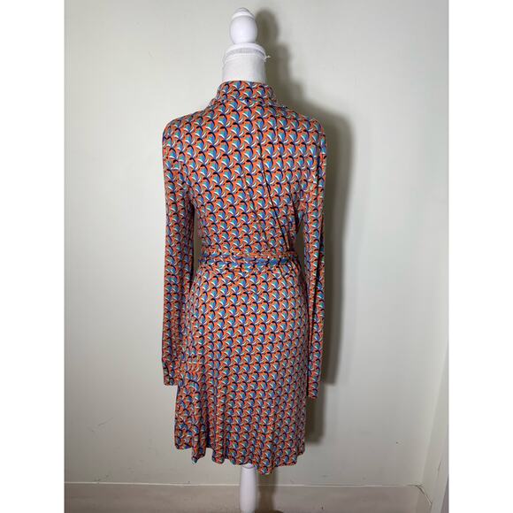 Diane Von Furstenberg Orange Long Sleeve Classic Knee Length Wrap Dress Sz M - Picture 3 of 3